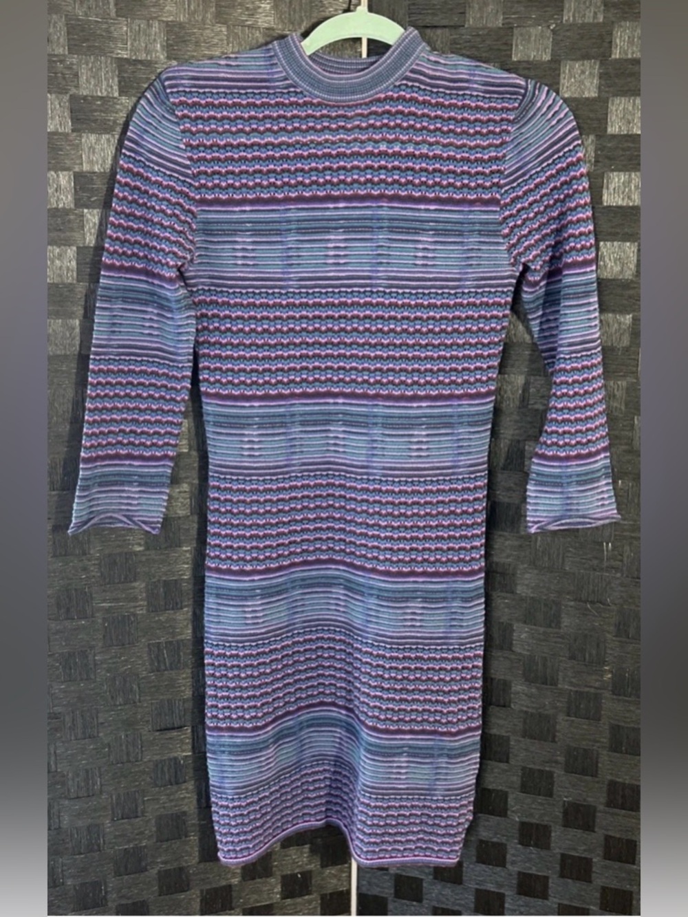 FREE PEOPLE GROOVY SWEATER DRESS S Knit Stripe Mockneck 70s Trend Mini Body-con